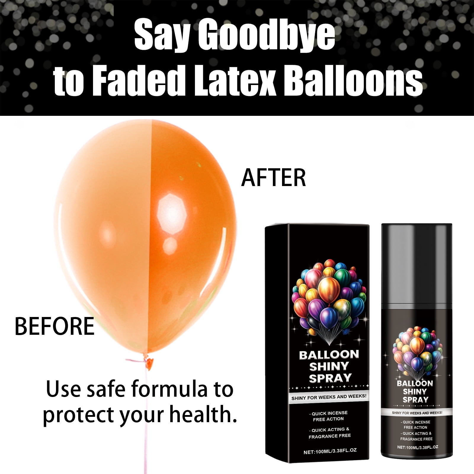 Alvantor Balloon Shine Spray for Latex Balloons, Long-Lasting Gloss for Party Decorations, Waterproof Brightener, 3.38fl.oz