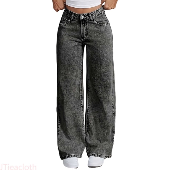 JTieacloth Cute Girls Jeans Pants High Waisted Flared Denim Pants For Teen Girls With Embroidered Back Pockets And Snowflake Wash Distressed Wide Leg Design Stretch Jeans,Sizes 11-12 Years
