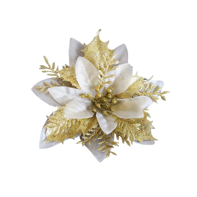 Fiudx Decoración Navideña con Flores Artificiales Doradas y Rojas de Tres Capas para Árbol de Navidad. Accesorios de Tiro.