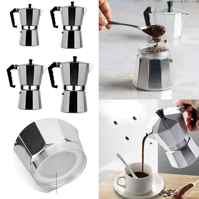 Latte Mocha Coffee Maker Italian Moka Espresso Cafeteira Percolator Pot Stovetop Coffee Maker 150ml Silver