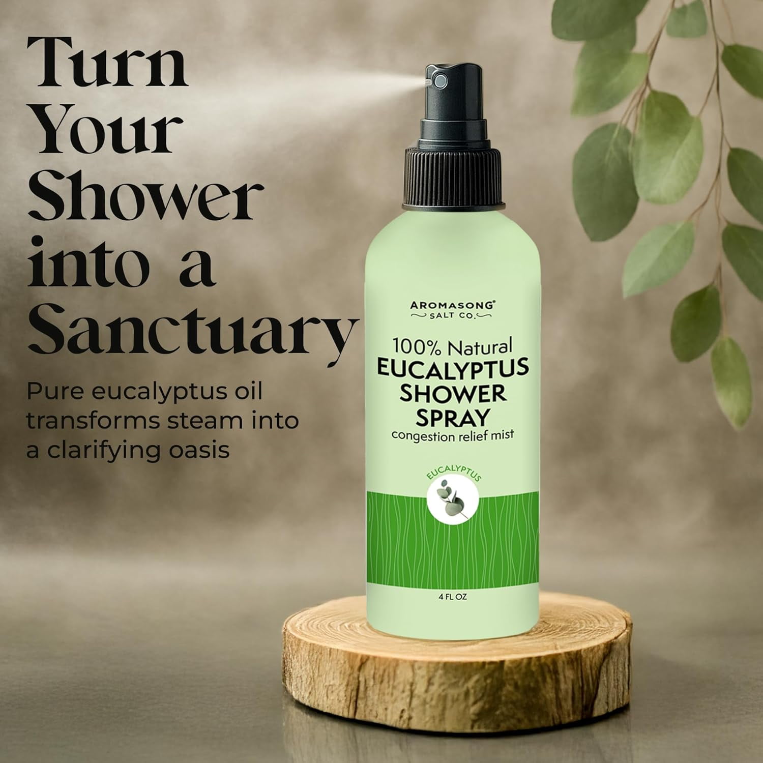 Aromasong Eucalyptus Shower Spray Aromatherapy, 100% Natural Eucalyptus Spray for Shower – Made in USA, Pure Essential Oil Mist for Sinus Relief & Spa-Like Steam, 4 fl oz | 2-Pack