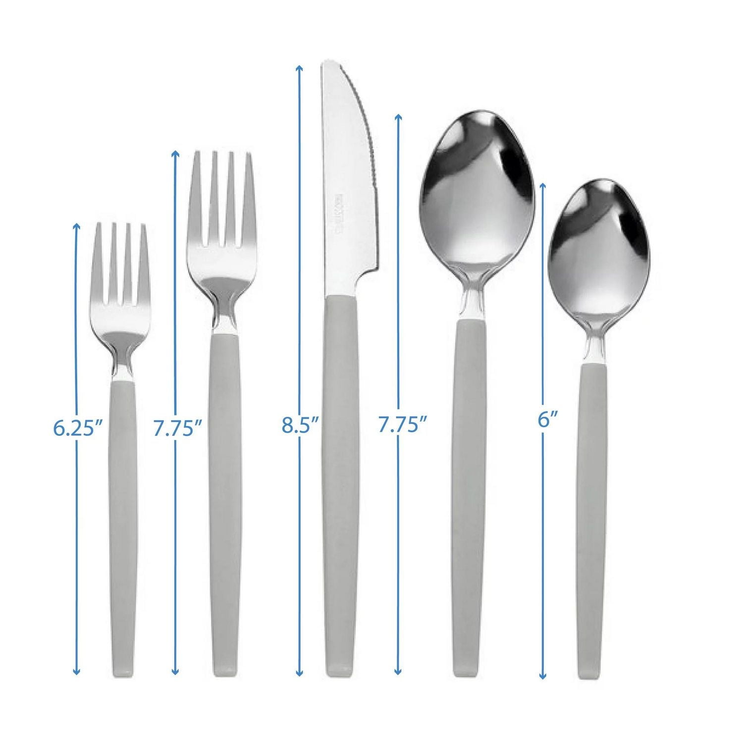 Mainstays 48 Piece Stainless Steel and Plastic Flatware Set with Tray, Gray, Service for 8