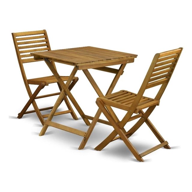 Pemberly Row Folding Table and 2 Outdoor Side Chairs in Natural Oil Finish
