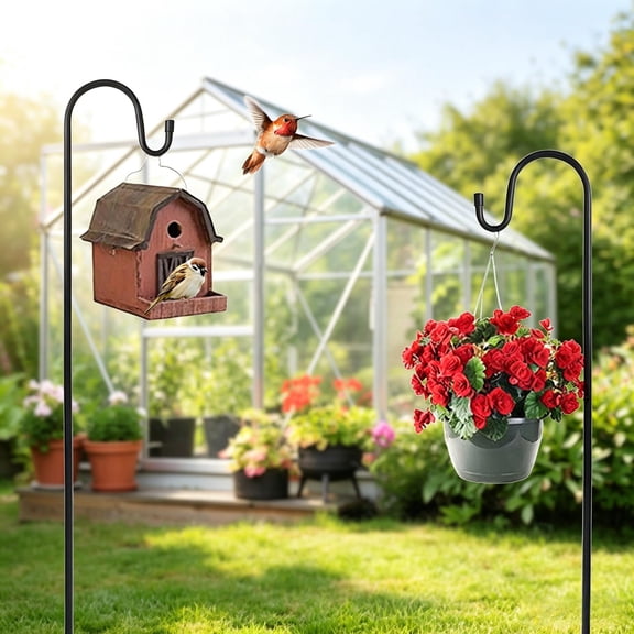Detachable Black Metal Hook Stake, Rustproof Ground Insert Hanging Stand for Bird Feeders Planters Wind Chimes Lanterns Outdoor Lawn Garden Yard Decor Hanging Hook, 47.2in