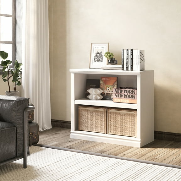 Bevfint Bookcase, Open Storage Book Cases/Shelves, Floor Standing Indoor Furniture 2 Shelf Book case for Farmhouse Library Office Bedroom Kids, White - 2 Tier