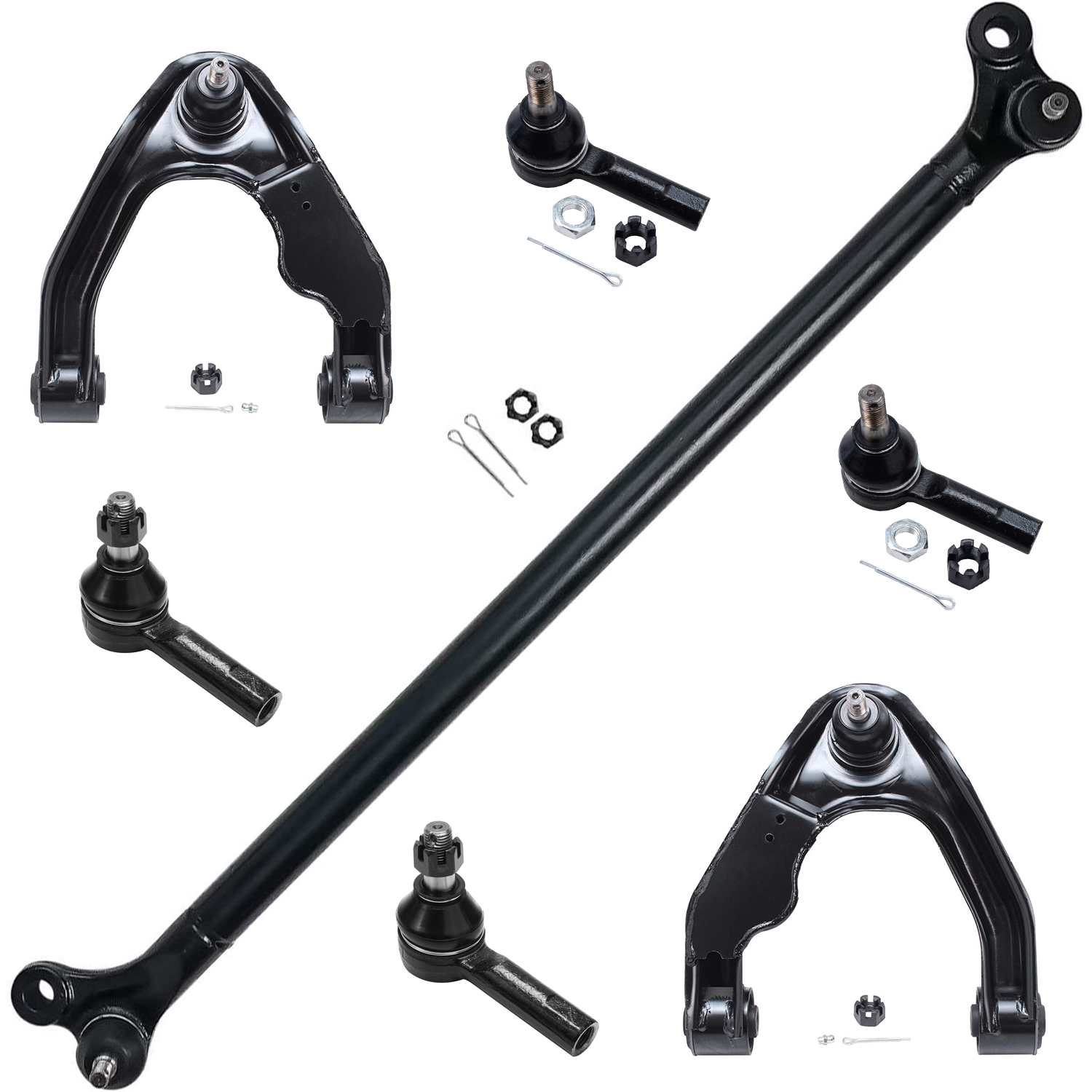 Detroit Axle Front Upper Control Arms + Inner Outer Tie Rods + Center