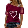 thumbnail image 1 of Gibobby Playera Manga Corta para Mujer Mujeres Impreso Hombro Tops Sexy Glitter Camisa manga corta Blusa Tops(Vino,XL), 1 of 4