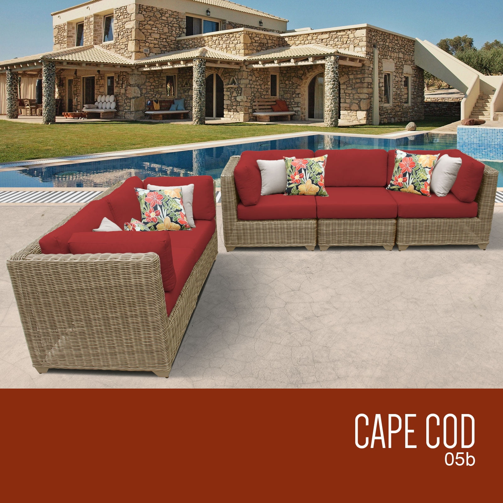 Cape Cod 5 Piece Outdoor Wicker Patio Furniture Set 05b Color Terracotta Walmart Com Walmart Com