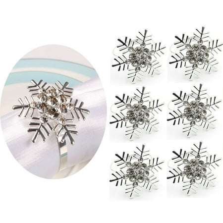 

Leaveforme Snowflake Napkin Rings Christmas Napkin Ring Holder Buckle Rhinestone Pearl Alloy Napkin Rings Holder Decorative for Christmas Wedding Table Decor (Silver 6 Pieces)