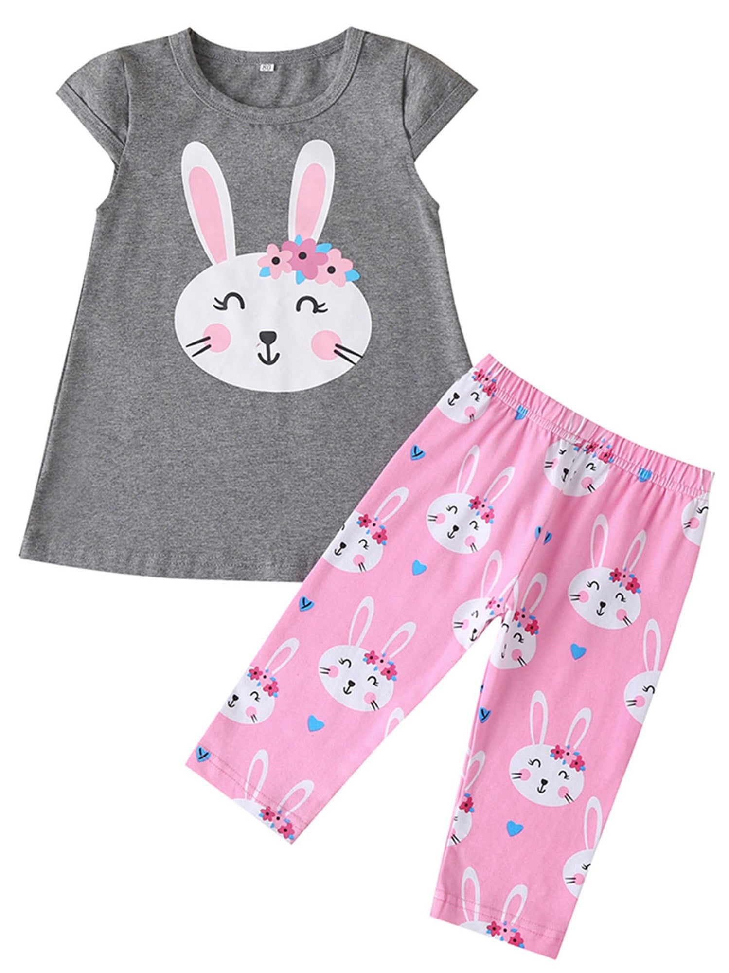 2PCS Toddler Kids Baby Girl Short Sleeve T-Shirt Tops Blouse+Pants Bunny Outfits 2PCS Toddler Kids Baby Girl Short Sleeve T-Shirt Tops Blouse+Pants Bunny Outfits