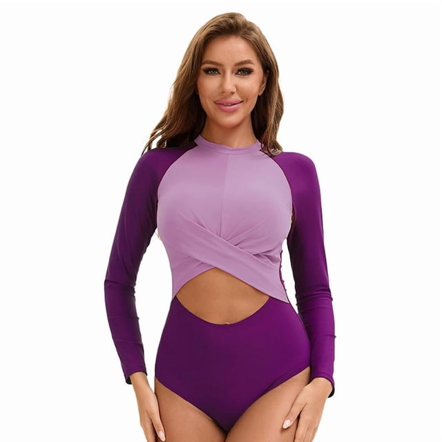 Top-kevin Women's Long Sleeve One Piece Swimsuits Rash Guard Modest Full Coverage Bathing Suit