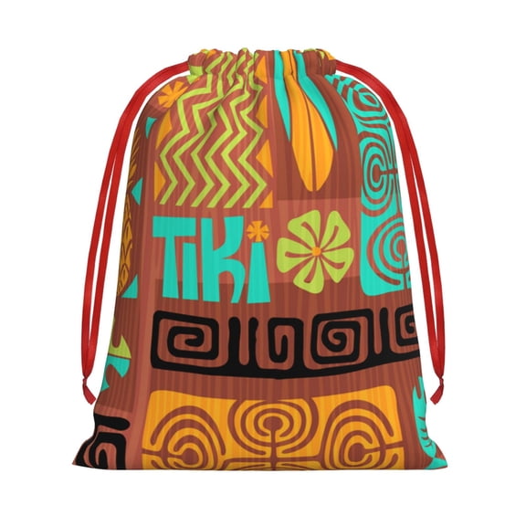 Retro Tiki Tribal Hawaiian Drawstring Gift Bag Soft Pouch Reusable Favor Bags for Christmas, Halloween, Candy, Wedding, Birthday