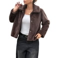 thumbnail image 2 of Cropped Faux Fur Jacket Long Sleeve Open Front Cardigan Casual Parka Short Coat Brown M, 2 of 8