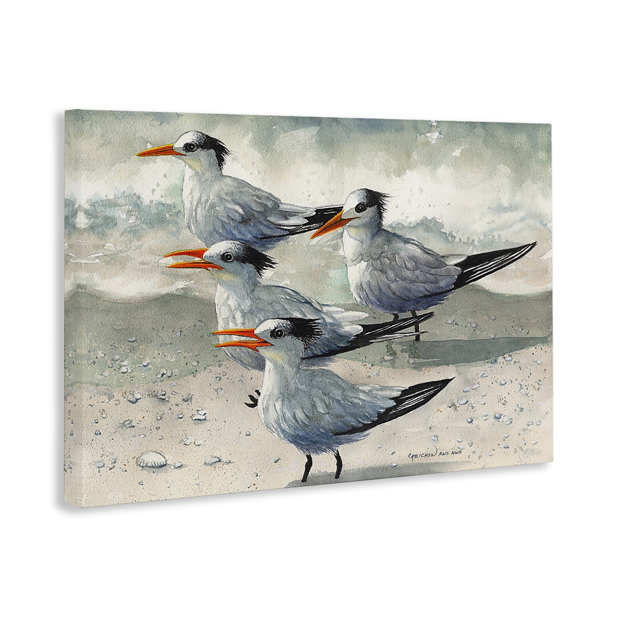 Stupell Industries Birds on Sandy Beach Animals & Insects Painting Gallery Wrapped Canvas Art Print Wall Art, 45 x 30