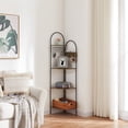 thumbnail image 4 of VECELO 5 Tier Corner Shelf Stand/Bookshelf with Hanging Hooks, 58 Inches Industrial Display Storage Rack with Metal Frame, Brown, 4 of 10