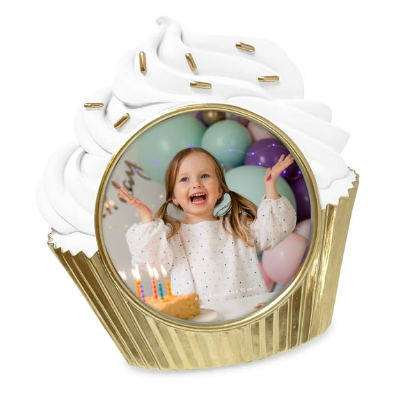 Isaac Jacobs 4x4 White/Champagne Cupcake Frame with Easel for Tabletop Display, Decorative Art Design, Home Décor (4x4, White/Champagne)