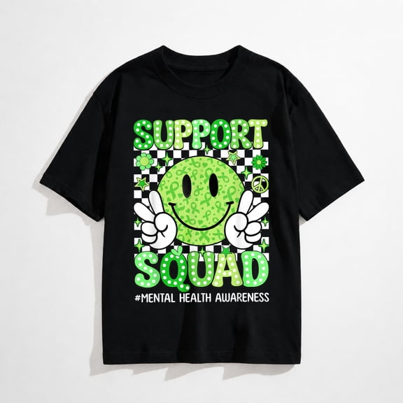 Mental Health Matters Awareness Support Squad Green Ribbon T-Shirt