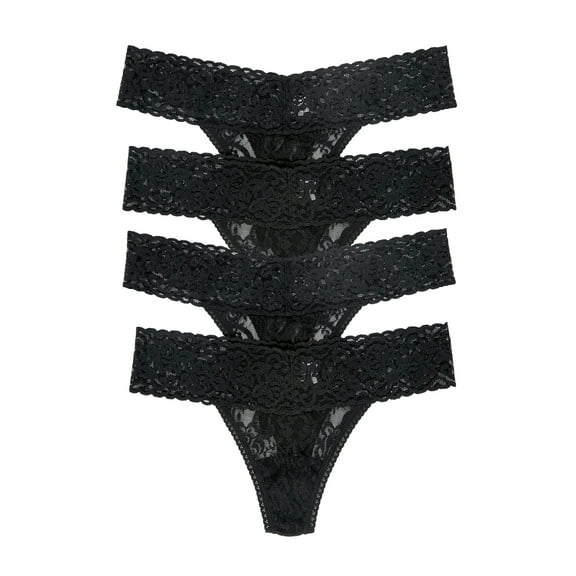 Felina Stretchy Lace Low Rise Thong - Sexy Underwear for Women, Thongs for Women, Seamless Panties for Women (4-Pack)