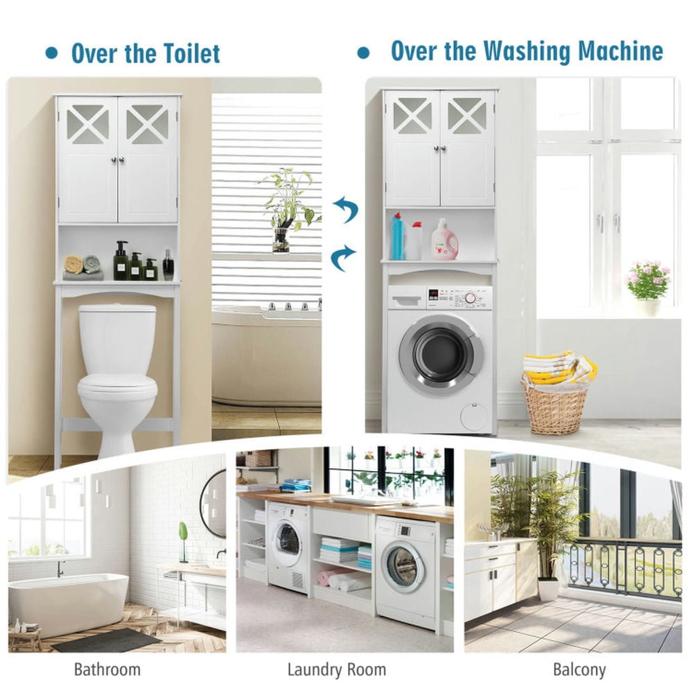 Finihen Toilet Storage Cabinet, Bathroom Cabinet Organizer, 2-Door Over The Toilet Bathroom Storage Cabinet with Adjustable Shelf, for Bathroom, White