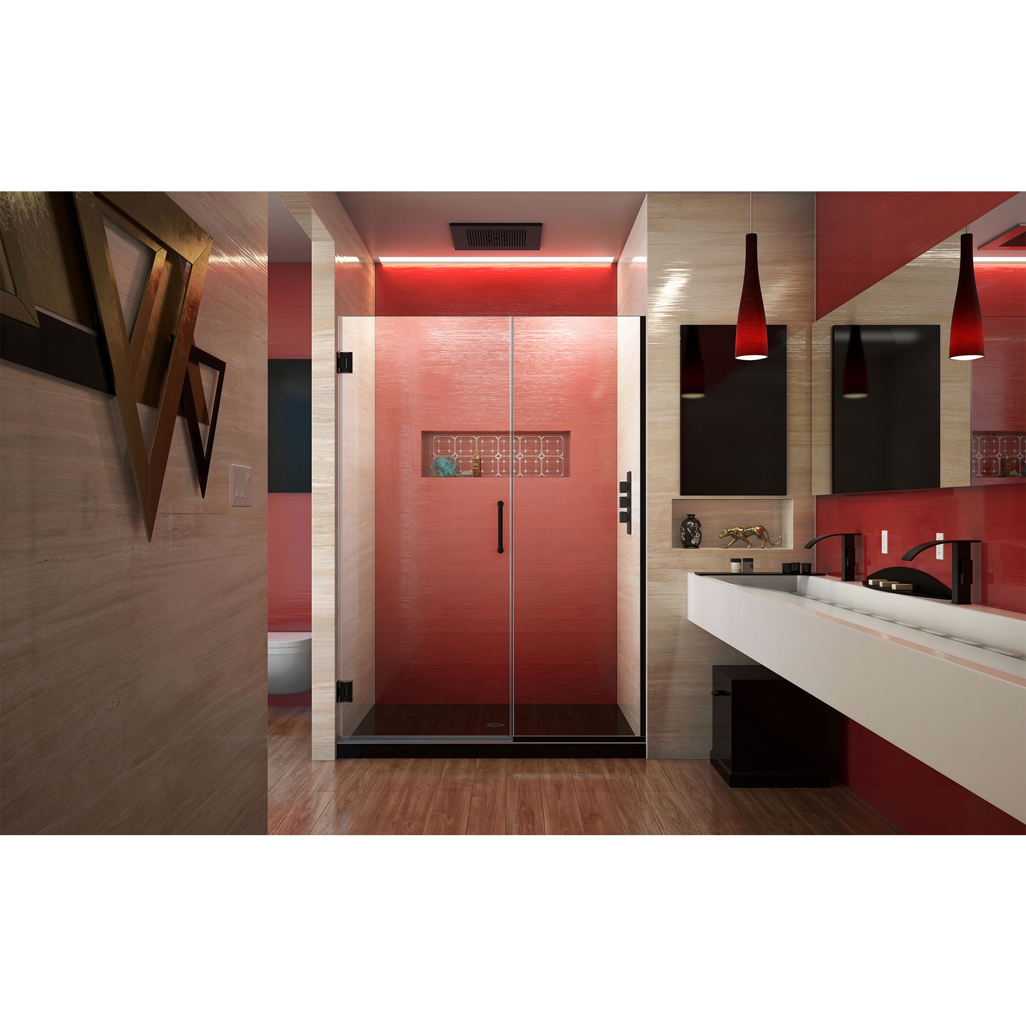 DreamLine Unidoor Plus 50-50 1/2 in. W x 72 in. H Frameless Hinged Shower Door in Satin Black