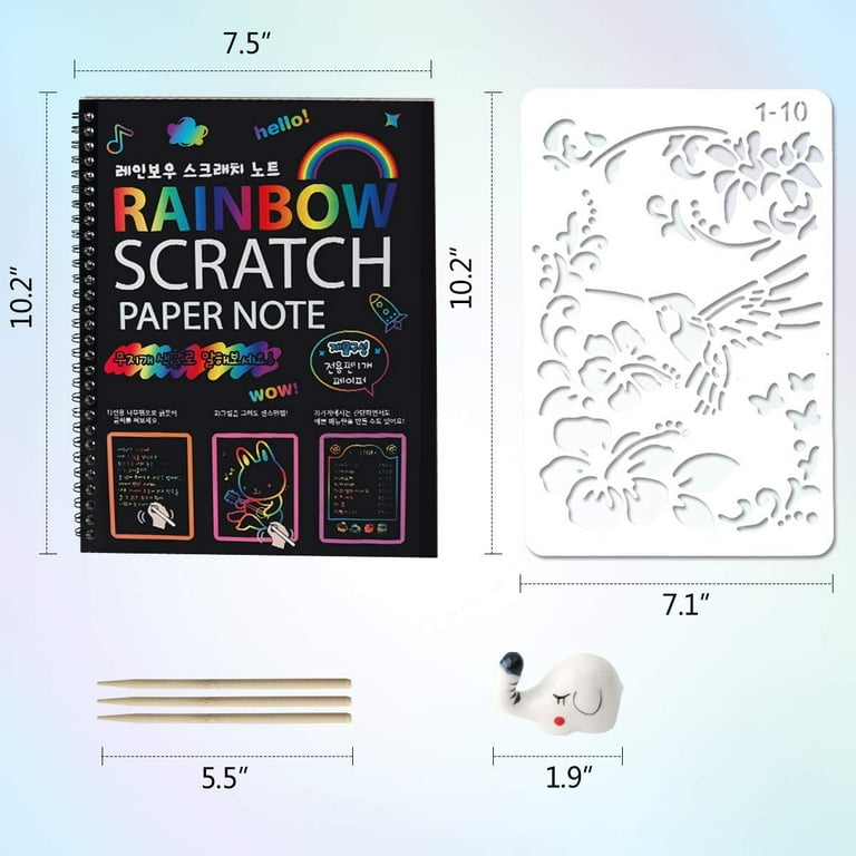 Mocoosy 3 Pack Rainbow Scratch Art Note Books - Magic Scratch Off Paper Notebook Set for Kids Art and Craft Activity Book Black Sketch Doodle Pads