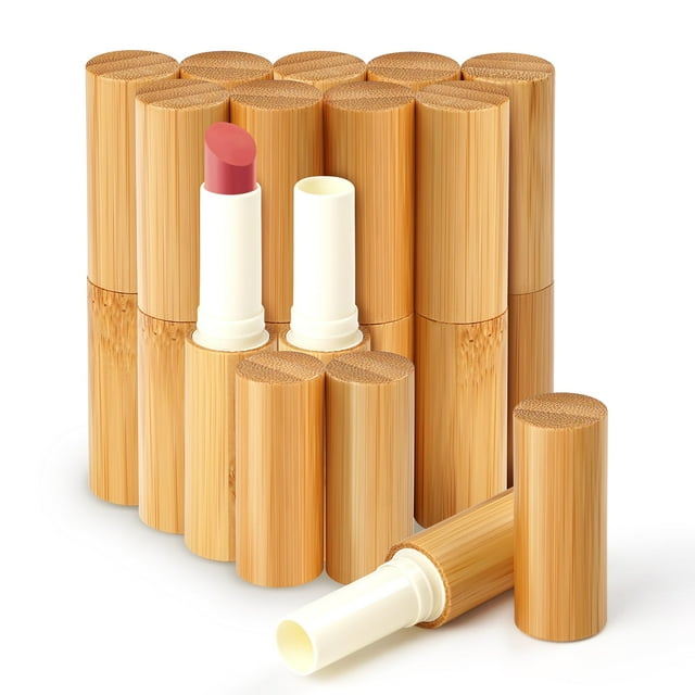 Tubos de lápiz labial AUHOKY Bamboo recargables de 5.5 ml, 12 unidades, blancos