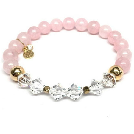 Julieta Jewelry Rose Pink Quartz Swarovski Crystal Chloe 14kt Gold over Sterling Silver Stretch Bracelet