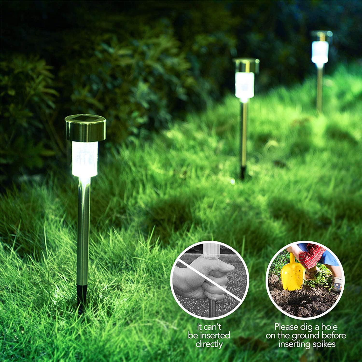 12PCS Garden Outdoor Stainless Steel LED Solar Landscape Path Lights Yard Lamp 