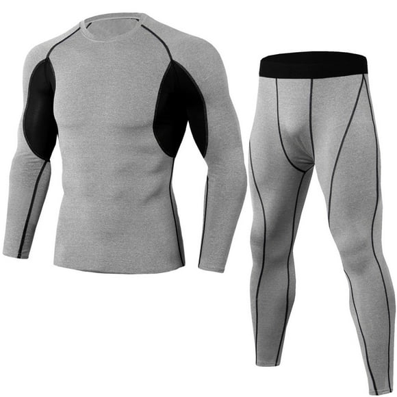 Mefallenssiah Men'S Elastic Fitness Long Sleeve Fast Drying tops Long Pants Sports Tight Suit