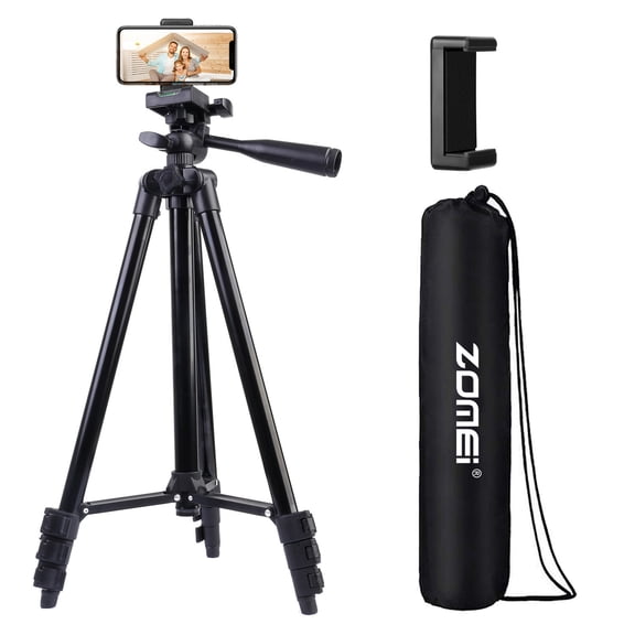 ZOMEI 55" Adjustable Lightweight Tripod Stand with Phone Clip & Carry Bag, Travel Tripod for Smartphones DSLR Cameras Vlog Live Streaming