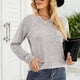 thumbnail image 2 of Jersey de manga larga con cuello redondo para mujer, dobladillo con abertura de color puro y bolsillo, ajuste holgado informal, gris claro XL, 2 of 8