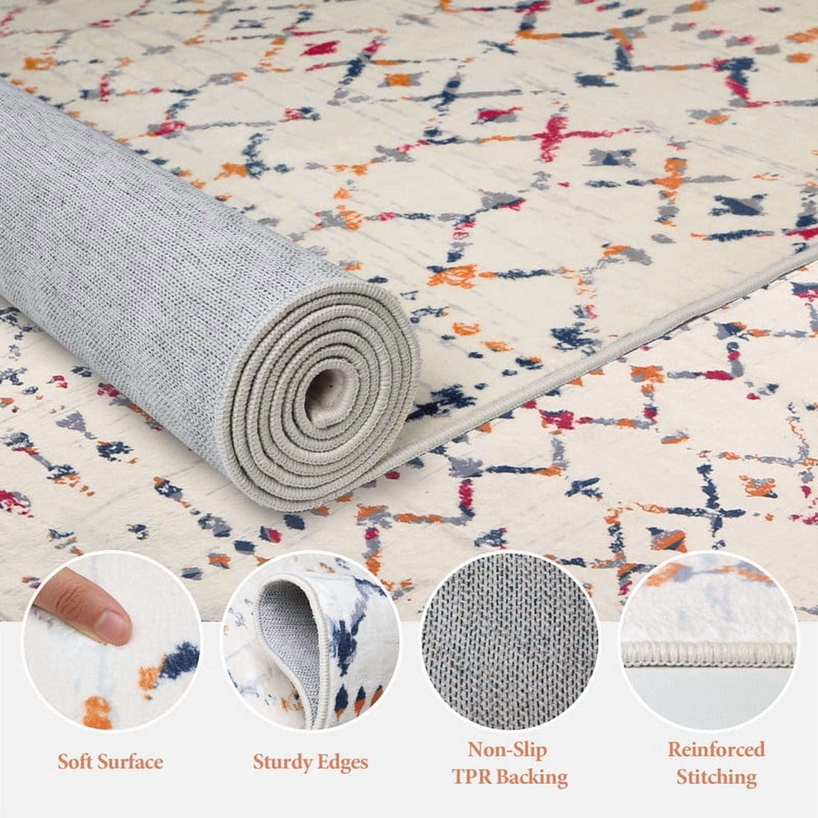 Cozydesg 8'x10' Area Rugs,Large Soft Bohemian Moroccan Area Rugs for Living Room Bedroom Dining Room Modern Decor Carpet,Washable,Colorful 1