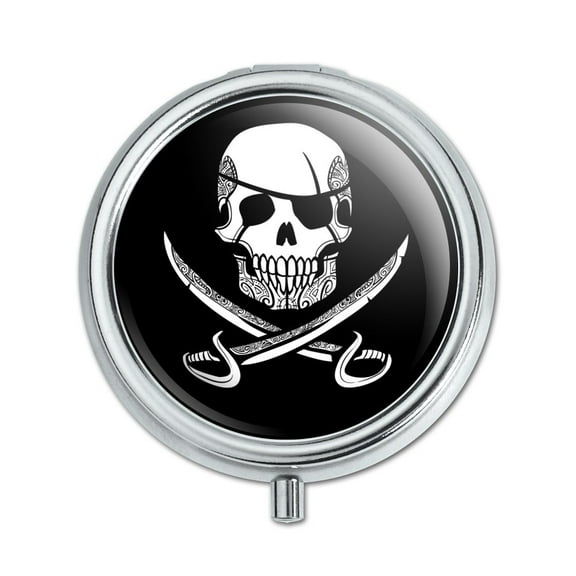 Pirate Skull Crossed Swords Tattoo Design Pill Case Trinket Gift Box