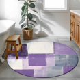 thumbnail image 4 of Abstract Purple Round Area&nbsp;Rug 4ft Gray Graffiti Mottled Color Block Modern Art Non-Slip&nbsp;Washable Circle Rugs Soft Felt Indoor Floor Mat for Bedroom Kitchen Living Room Bathroom, 4 of 9