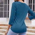 thumbnail image 5 of Women's Slim-Fit T-Shirt V Neck 3/4 Sleeve Tops Solid Color Casual Shirts Summer Tees Commuting Loose Basic T Shirt, 5 of 8