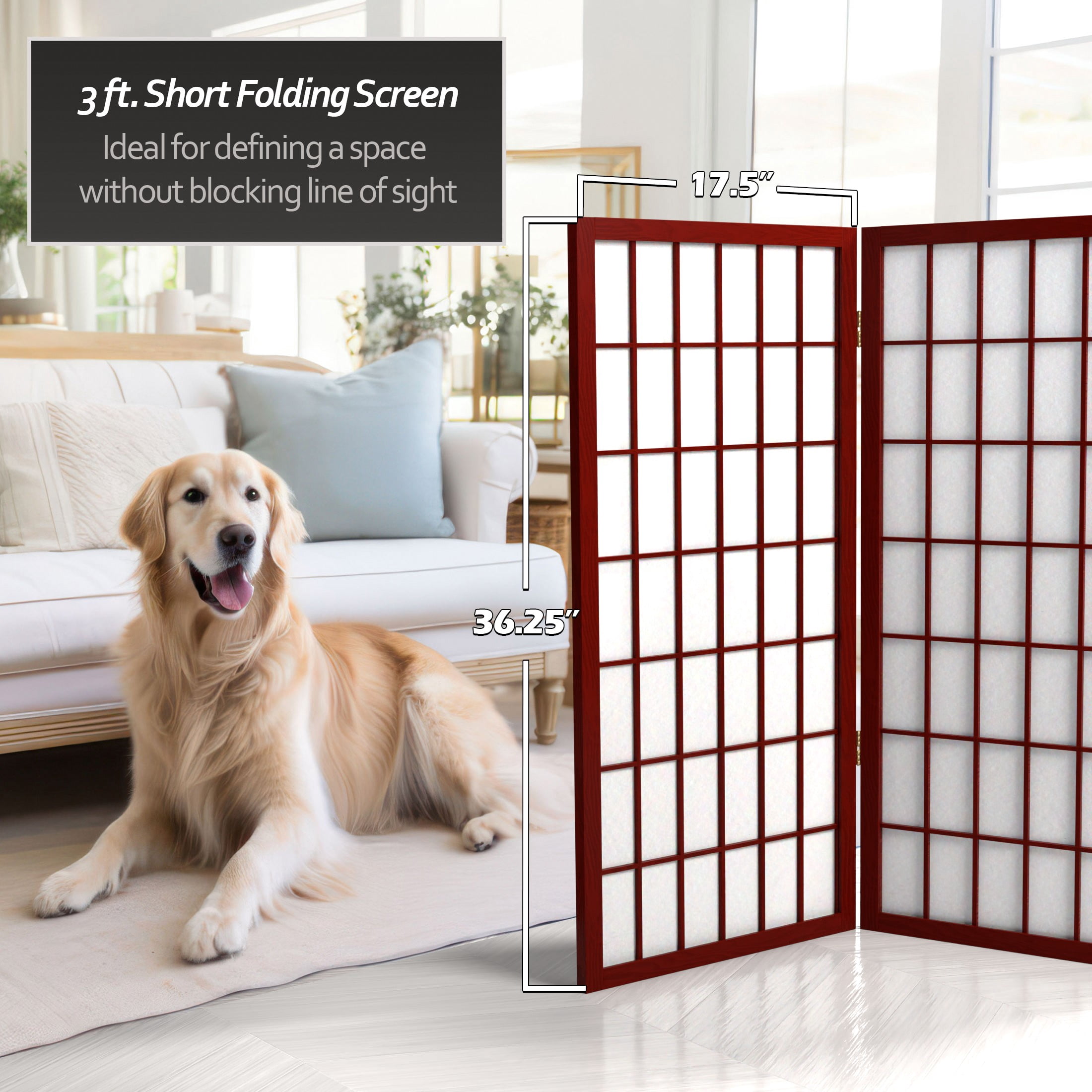 Red Lantern 3 ft. Short Window Pane Shoji Screen - Rosewood - 5 Panels