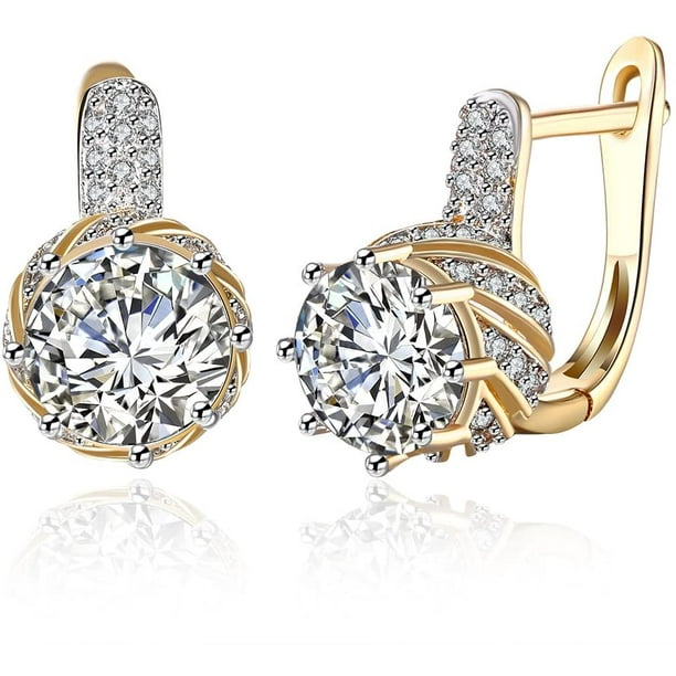 18K White Gold Plated Cubic Zirconia Flower Hoop Earrings for Women Girls Small Hoop Earrings Stud Fashion Earrings