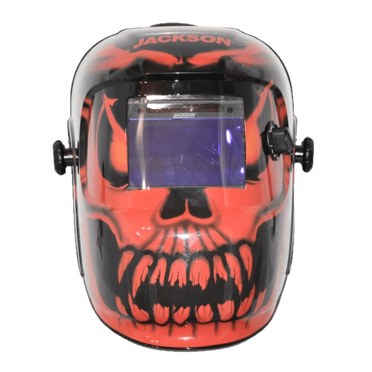 Jackson Safety Welding Helmet - Auto Darkening - Nylon - 3.94" x 2.36" Viewing Area - Shade 4/9-13 Variable with Grind ADF 1/1/1/2 - 370 Speed Dial Headgear - Bead Demon Graphics