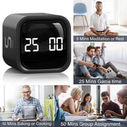 Rotating Pomodoro Timer 5, 25, 10 50 Minutes Preset, Desk Productivity Flip Timer for Work, Study, Kitchen,Black