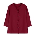 thumbnail image 6 of Vinsonshop Women's Cotton Linen Button Down Shirt Cotton Shirts Linen Clothes for Women Gauze Tops Cotton Linen Button Up Shirts Cotton Gauze Summer Gauze Shirts V Neck Work Blouse Wine L, 6 of 9