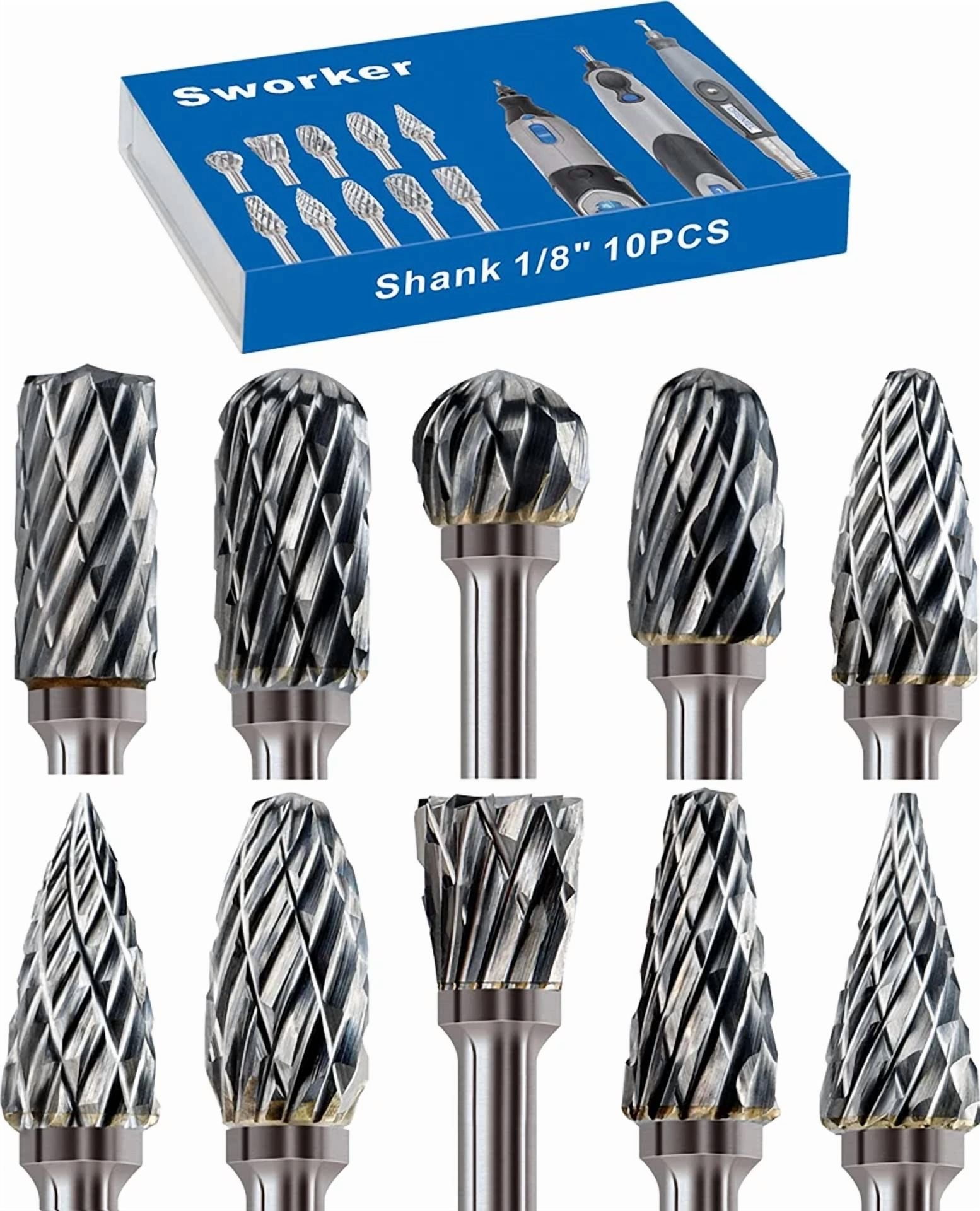CIRCLE- 10Pcs 1/8" Shank Carbide Burr Bits Compatible With Dremel Bits Metal Grinding...