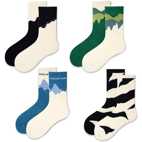 4 Pairs Cotton Fashion Athletics Retro Cute Striped Crew Socks for Women