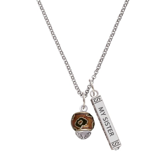 Delight Jewelry Goldtone Wide Translucent Brown Cheetah Print Spinners Silvertone Always My Sister Bar Charm Necklace, 23"