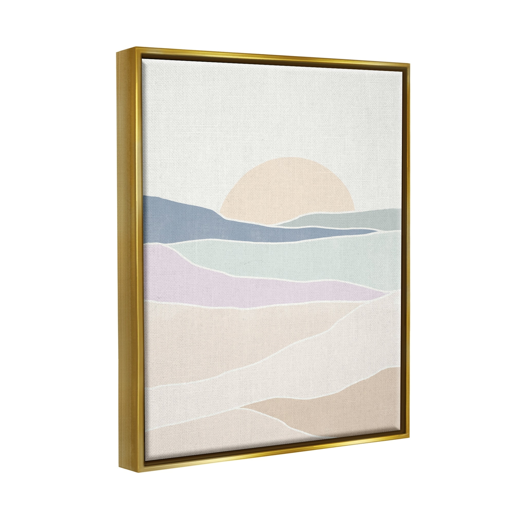 Stupell Industries Geometric Sunrise Shapes Boho Landscape Desert Hills Graphic Art Metallic Gold Floating Framed Canvas Print Wall Art, Design by June Erica Vess