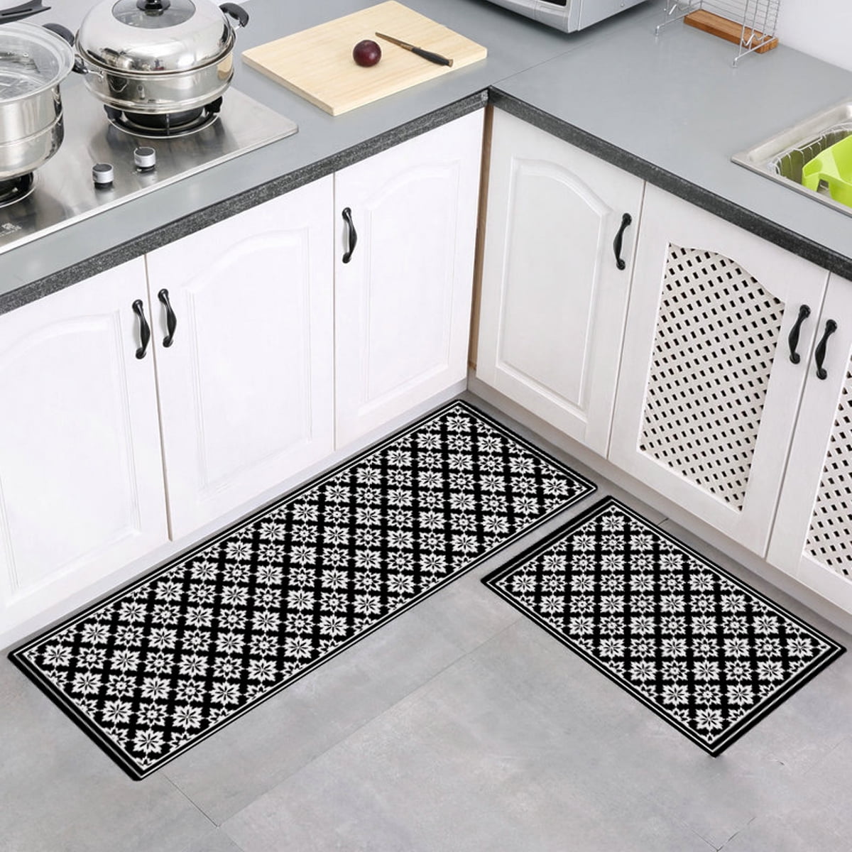 2PCS/SET Washable Rectangle Non-Slip Kitchen Rug Bedroom Floor Mats Carpet 