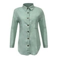 thumbnail image 7 of Women's Button down T-Shirts Lapel Collar Long Sleeve Tops Solid Casual Loose Fit Comfy Blouse Tee with Pockets Mint Green, 7 of 7