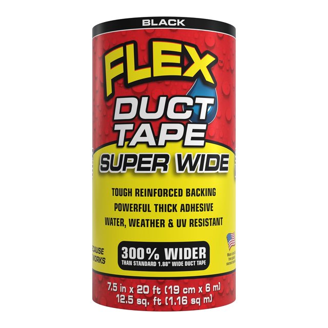 Cinta adhesiva Flex superancha, 19 cm x 6 m, negra, resistente