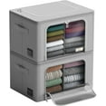 thumbnail image 1 of Sorbus Storage Bin Set with Divided Interior, Foldable Stackable Container Organizer Basket Set with Large Clear Window & Carry Handles, for Bedding, Linen, Clothes (Two Section - Gray), 1 of 6