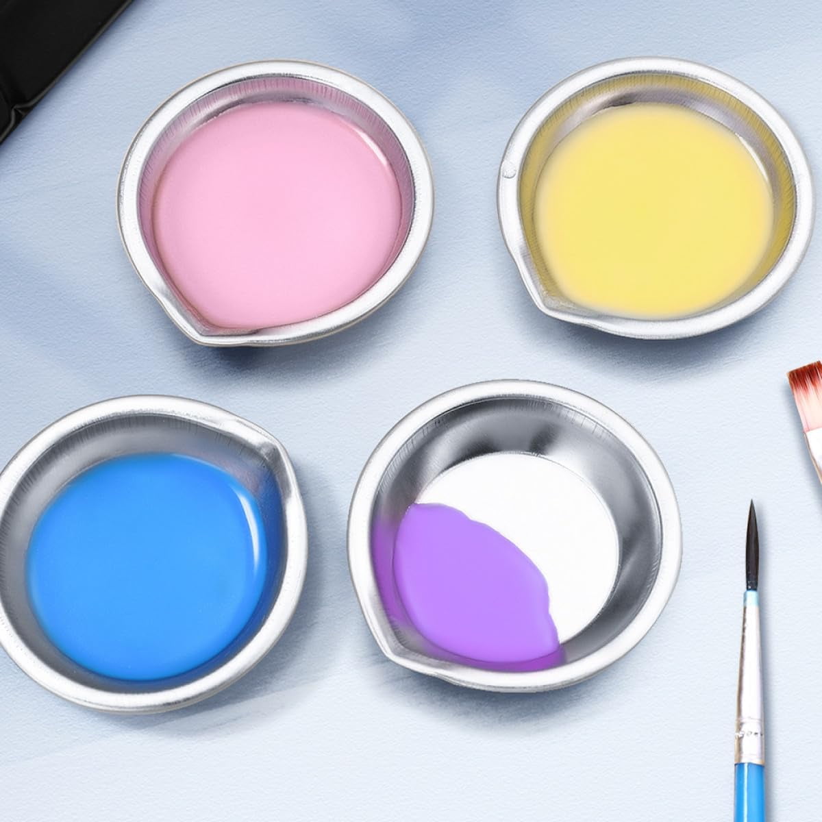 24pcs Stainless Steel Watercolor Mixing Tray Pigment Palette Lightweight Art Tray for Artists Students Schools