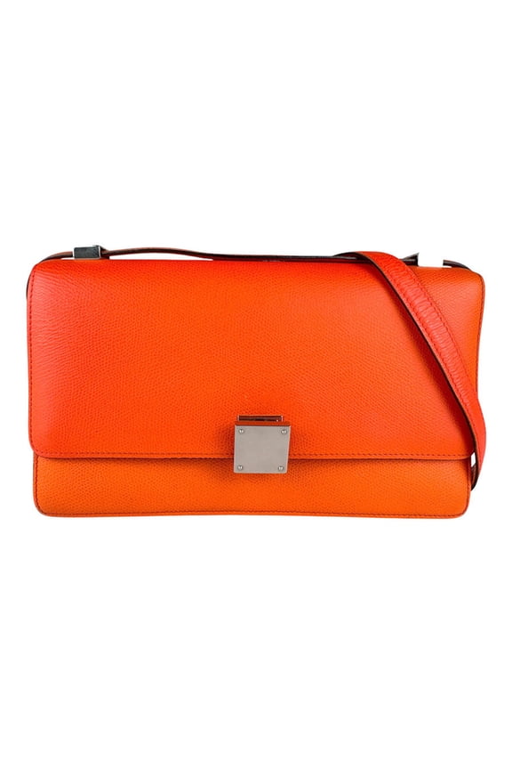 Pre-Owned Celine Classic Box Leather Shoulder Bag in Neon Orange, Women's, Free Shipping, z8809